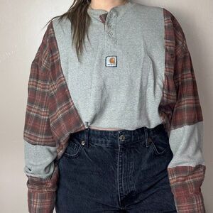 Reworked Vintage Carhartt Flannel Baggy Relaxed Western Long Sleeve Shirt Top